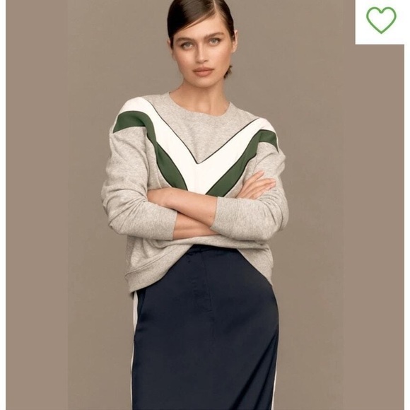 Maeve by Anthropologie V Striped Gray Green Sweatshirt Size Small EUC Chevron - Picture 1 of 8